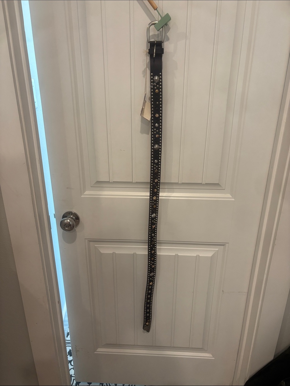 Free People Black Studded Leather Belt with Silver Accents